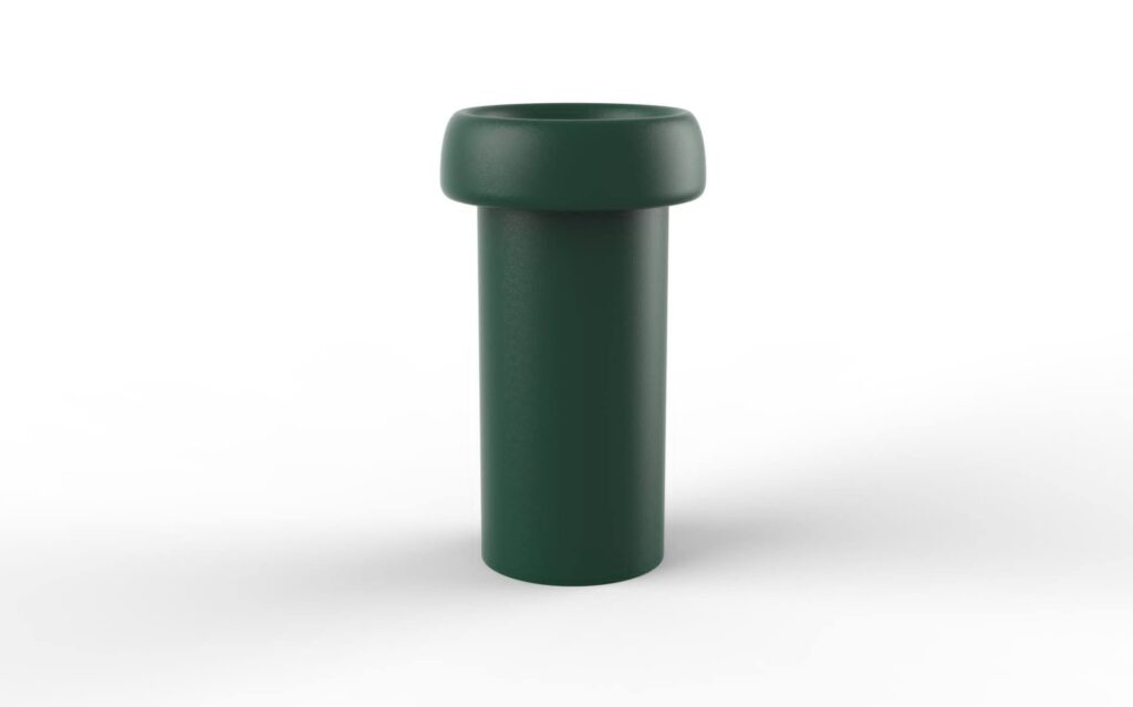 Fotorealistisk 3D visualisering af grøn affaldsbeholder med detaljeret design og tekstur