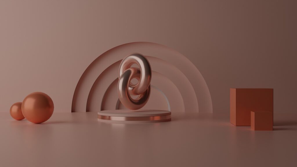 3D Produktbillede af simpelt miljø med runde og firkantede elementer